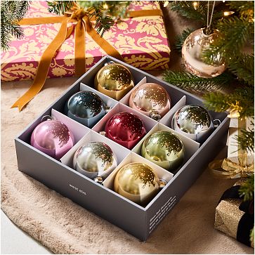 Decorator Glass Ball Ornament Box Set of 9 West Elm