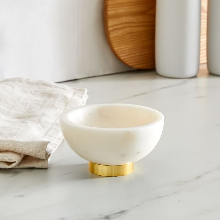 4" Marble & Brass Dip Bowls - White