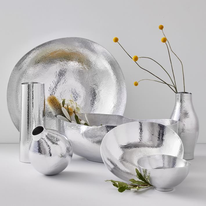 Hammered Metal Vases &amp; Bowls - Silver