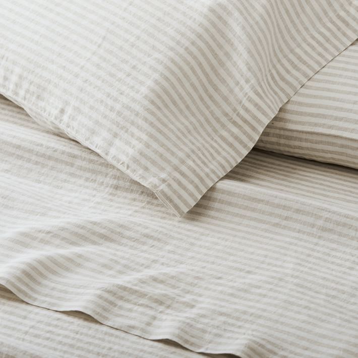 European Flax Linen Classic Stripe Sheet Set & Pillowcases