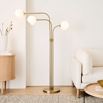 Antique Brass Floor Lamp with Clear Glass Shade - E2 Contract Lighting