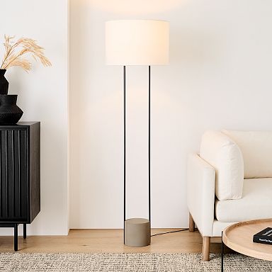 Matt Black Floor Lamp with Black Shade and Brushed Brass Detail - R&S  Robertson