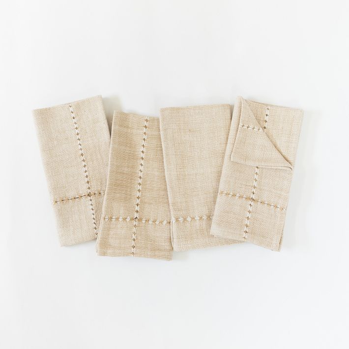 Creative Women Pulled Handwoven Cotton Napkins (Set of 4) - beige