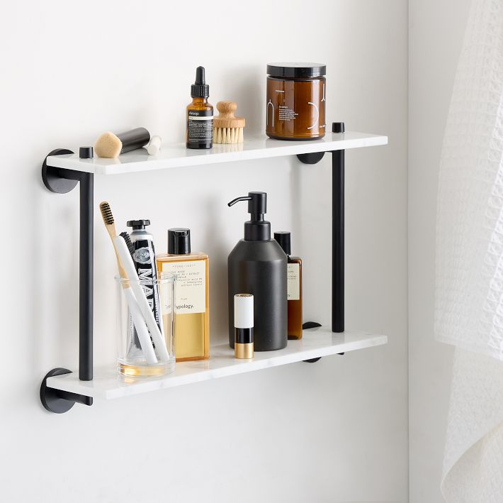 Modern Overhang Double Marble Bathroom Shelf