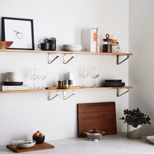 Linear Raw Mango Wood Wall Shelves with Fairfax Brackets | West Elm