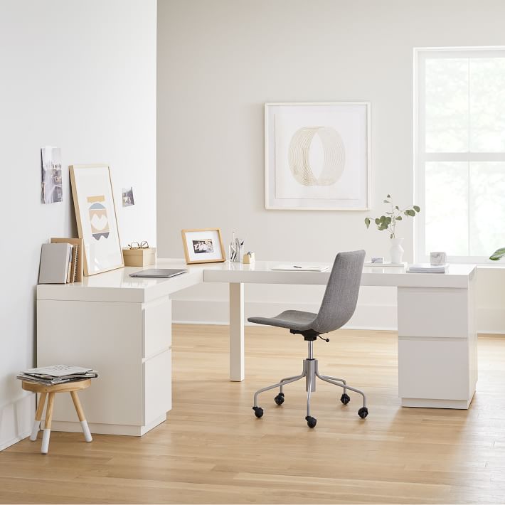 Parsons L-Shaped Desk &amp; 2 File Cabinet Set