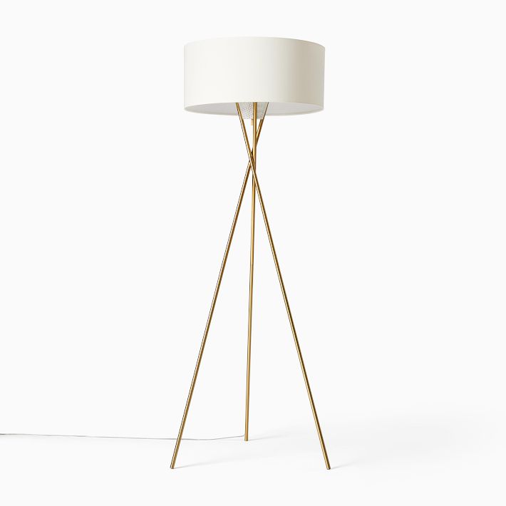 Traditional Brass Plated Steel Floor Lamp with Glass Tabletop