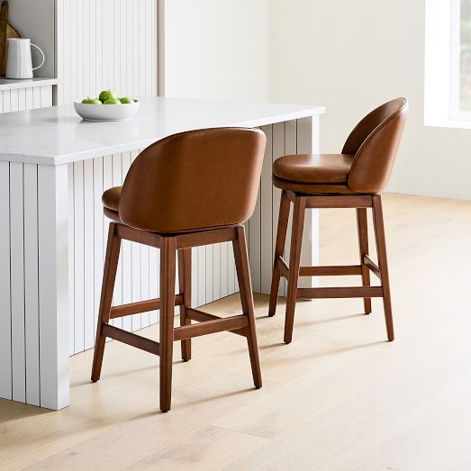 Wayne Leather Armless Swivel Bar & Counter Stools West Elm