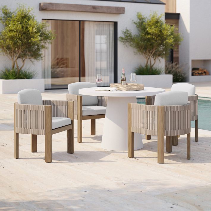 Concrete Pedestal Outdoor Round Dining Table (32&quot;&ndash;60&quot;) &amp; Porto Dining Chairs Set