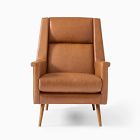 Carlo High-Back Leather Mid-Century Chair - Wood Legs