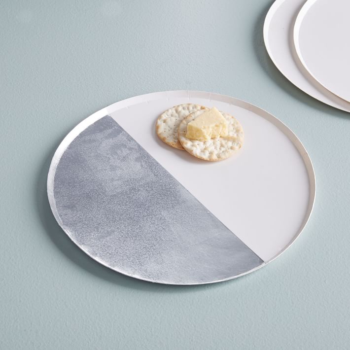 Paper Dinner Plates - Silver &amp; White (Set of 8)