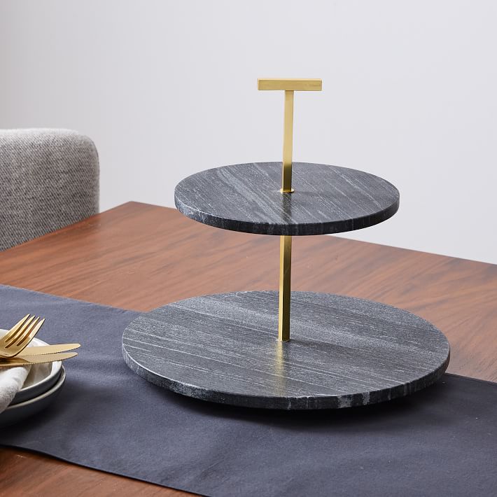 2 Tiered Marble Cake Stand - Black