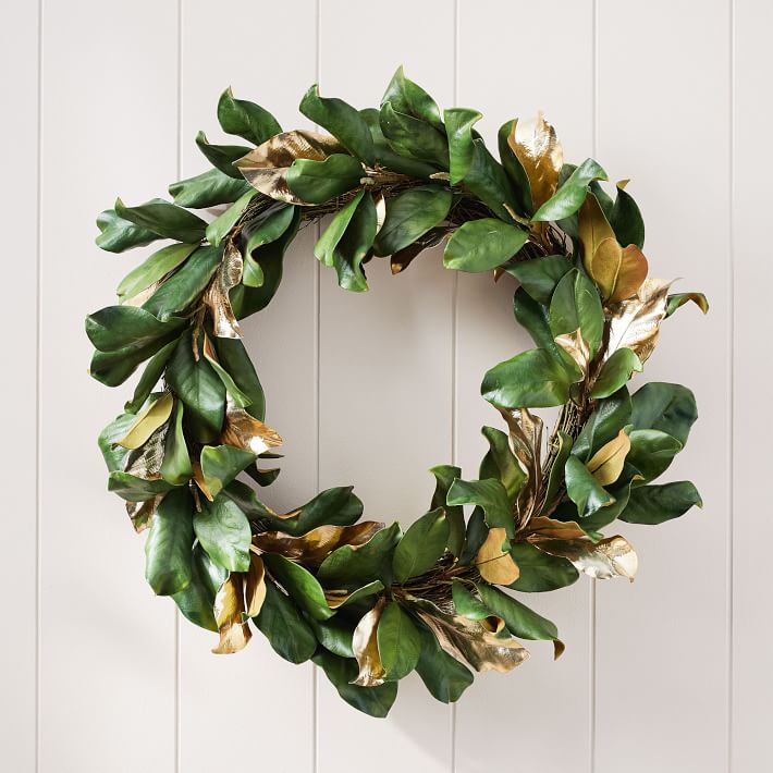 Faux Gold Metallic Magnolia Leaves Wreath