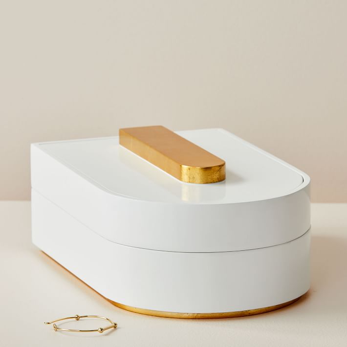 Soft Geo Modern White Lacquer Jewelry Box - Stacking