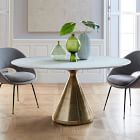 Silhouette Pedestal Oval Dining Table (60&quot;) - White Marble/Antique Brass