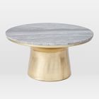 Marble-Topped Pedestal Coffee Table - Gray Marble/Antique Brass