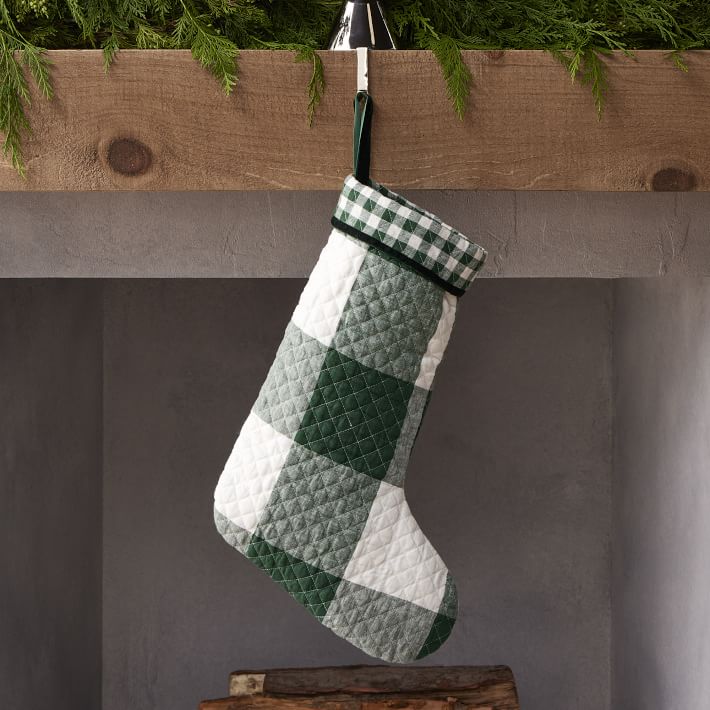 Heather Taylor Home Gingham Stockings - Evergreen