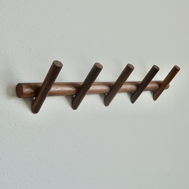 Wall Mounted Coat Rack-5 Hooks-Wood with Modern Metal Pegs-Hardware Included