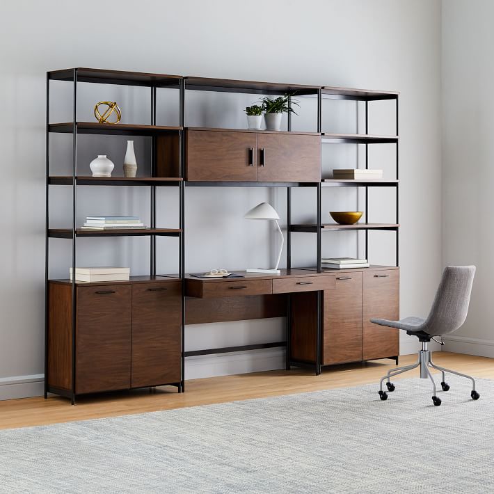 Foundry Wide Bookcase &amp; Desk Set (118&quot;) - Dark Walnut