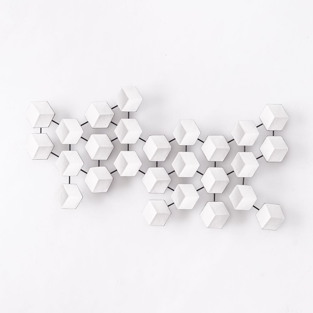 Geometric Ceramic Tile Art, White, Large