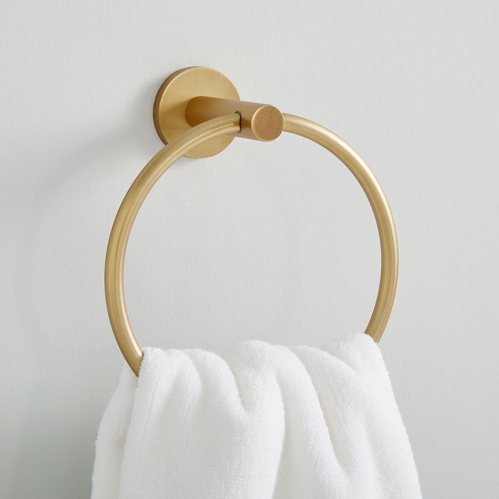Modern Overhang Towel Ring, Antique Brass