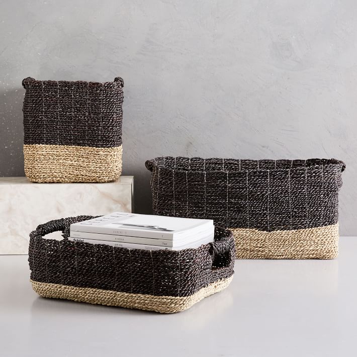 Two-Tone Woven Baskets Natural/Black