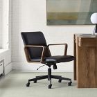 Cooper Leather Swivel Office Chair w/ Wood Arms