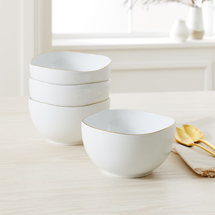 Organic Porcelain Gold-Rimmed Cereal Bowl Sets