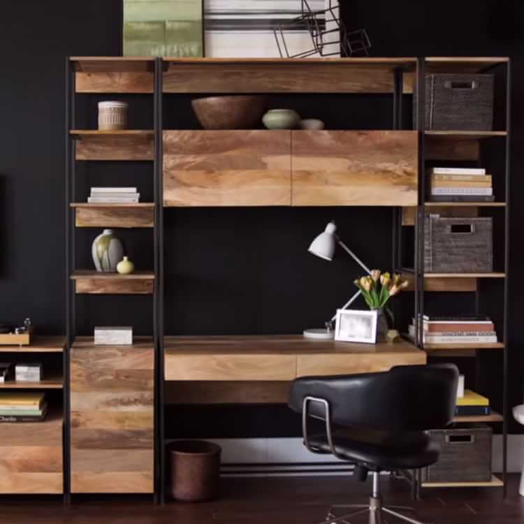 Industrial Modular Media Set With Bookshelves, Entertainment Center