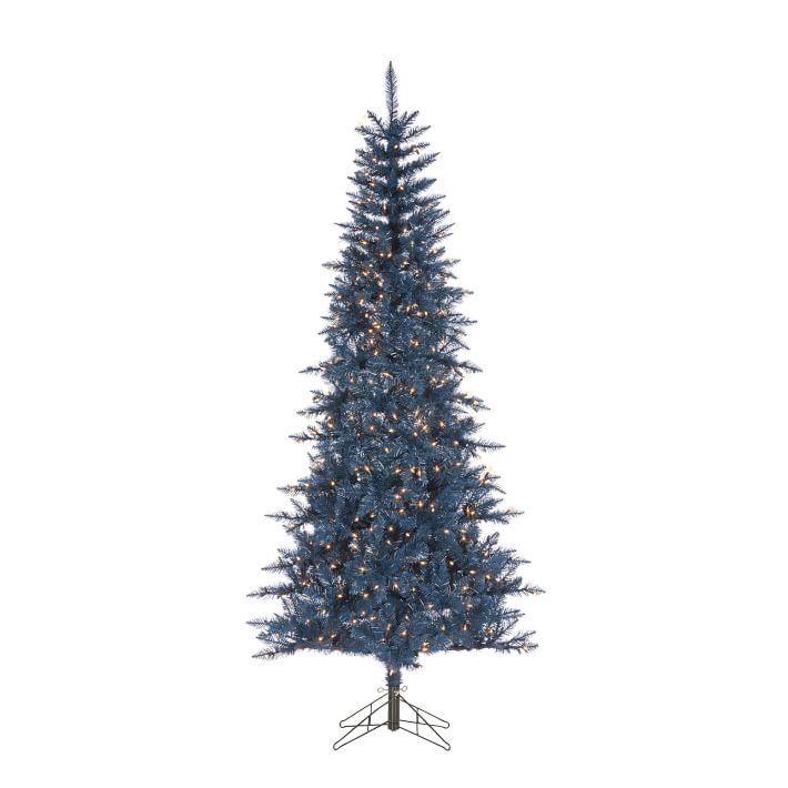 Dark Blue Tinsel Faux Christmas Tree - 7.5'