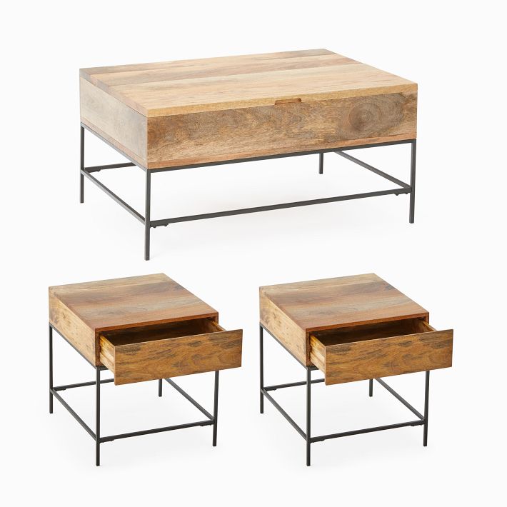 Industrial Storage Coffee Table + 2 Side Tables