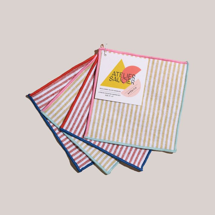 ATELIER SAUCIER Carnival Stripe Cocktail Napkins, Set of 4