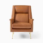 Carlo High-Back Leather Mid-Century Chair - Metal Legs