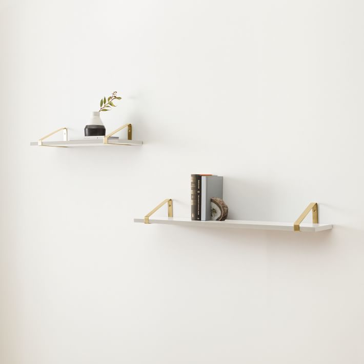 Linear White  Lacquer Wall Shelves with Fairfax Brackets