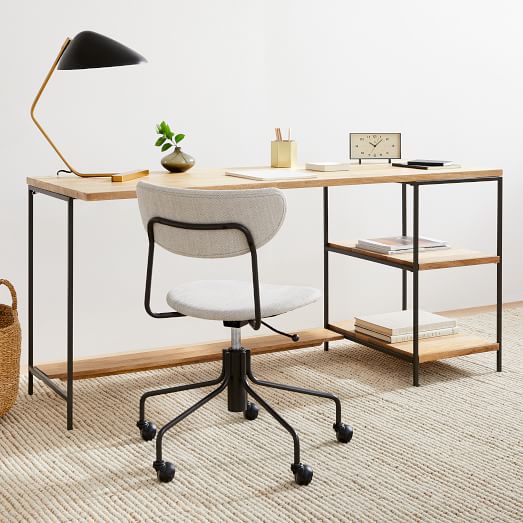 Industrial Storage 2-Piece Modular Desk w/ Open Shelves | West Elm