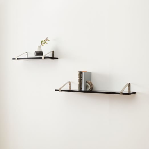 Linear Black Lacquer Wall Shelves with Fairfax Brackets West Elm