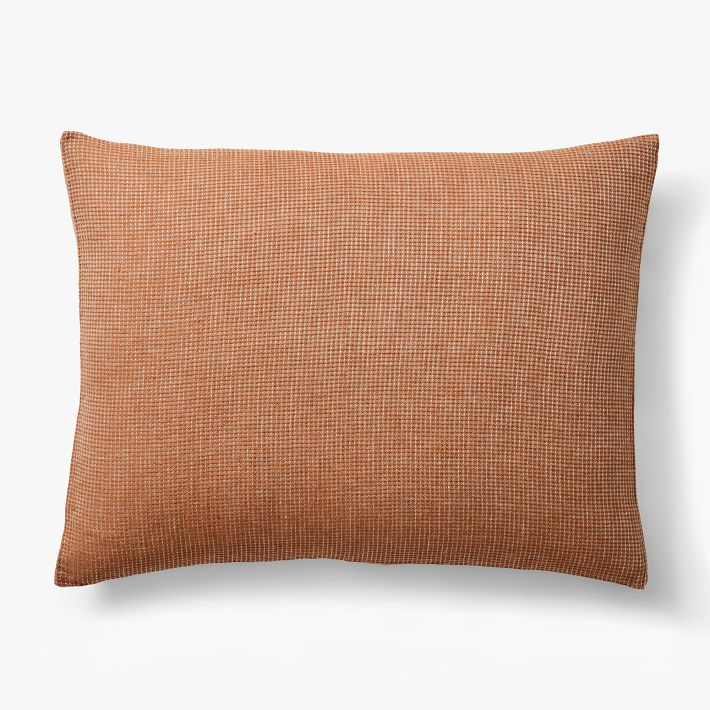 European Flax Linen Mini Waffle Shams | Terracotta | Set of 2 Shams | King Sham