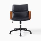 Cooper Leather Swivel Office Chair w/ Wood Arms