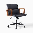 Cooper Leather Swivel Office Chair w/ Wood Arms