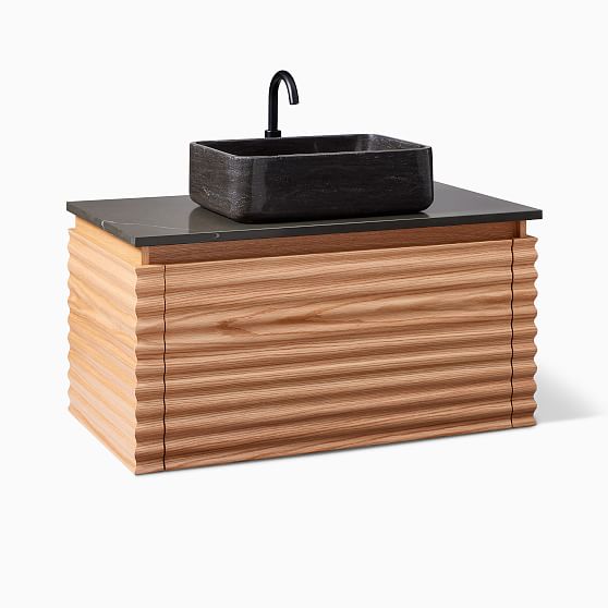Orcus 36'' Maple Wood Wall-Mount Single Sink Vanity with Black Quartz