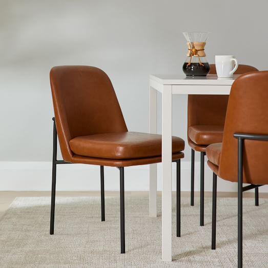 Jack Metal Frame Dining Chair Vegan Leather Gray Cinder Dark Bronze West Elm