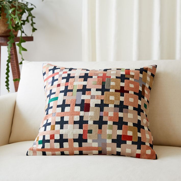 Crewel Patchwork Pillow Cover