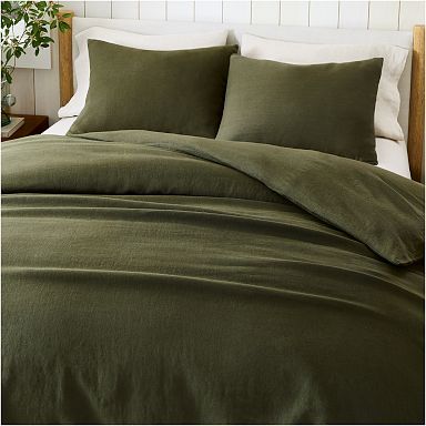 West elm belgian Flax Linen pom pom Sheet Set Queen size dark fashion olive