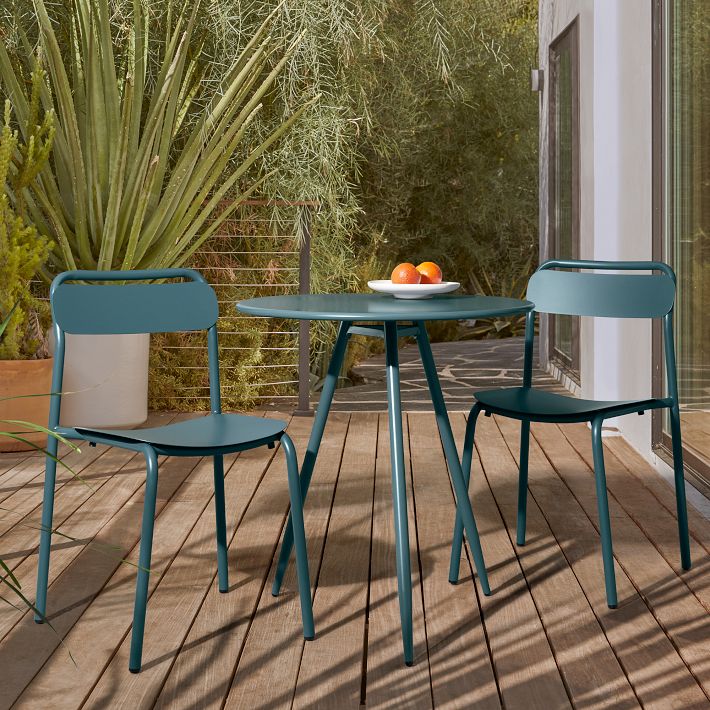 Wren Outdoor Bistro Table (28") & Metal Stacking Chairs Set