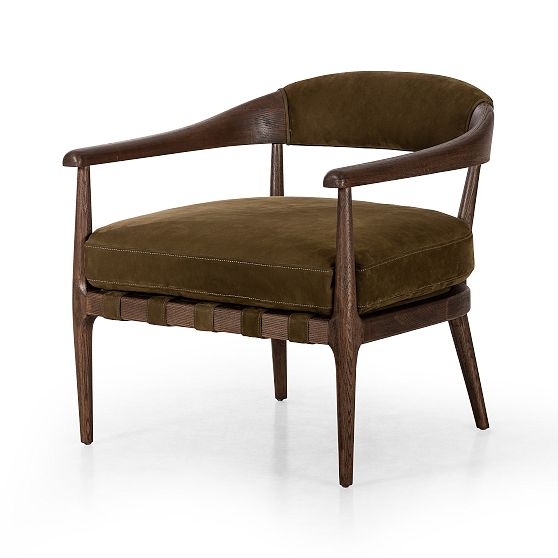 Cottswald Moss Nubuck Terra Brown Ash Wood Leather Chair