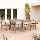 Portside Wood Outdoor Round Expandable Dining Table (48&quot;&ndash;93&quot;) &amp; Stacking Chairs Set