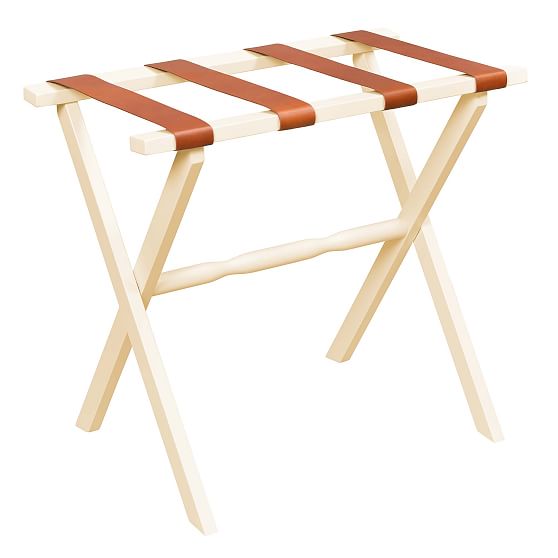 Ivory Wood Luggage Rack with Tan Leather Straps