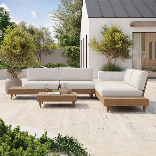Portside Low Outdoor 3Piece LShaped Sectional w/ Corner Coffee Table
