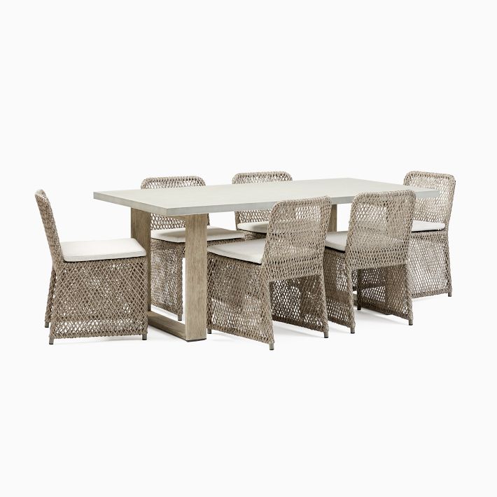 Portside Concrete Outdoor Dining Table (72&quot;) &amp; Coastal Dining Chairs Set