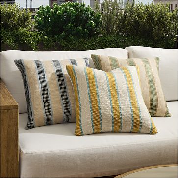 Outdoor Cabana Stripe Pillow 20x20 Dark Horseradish West Elm